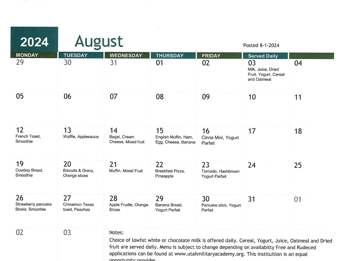 Utah Military Academy Lunch Utah Military Academy Lunch