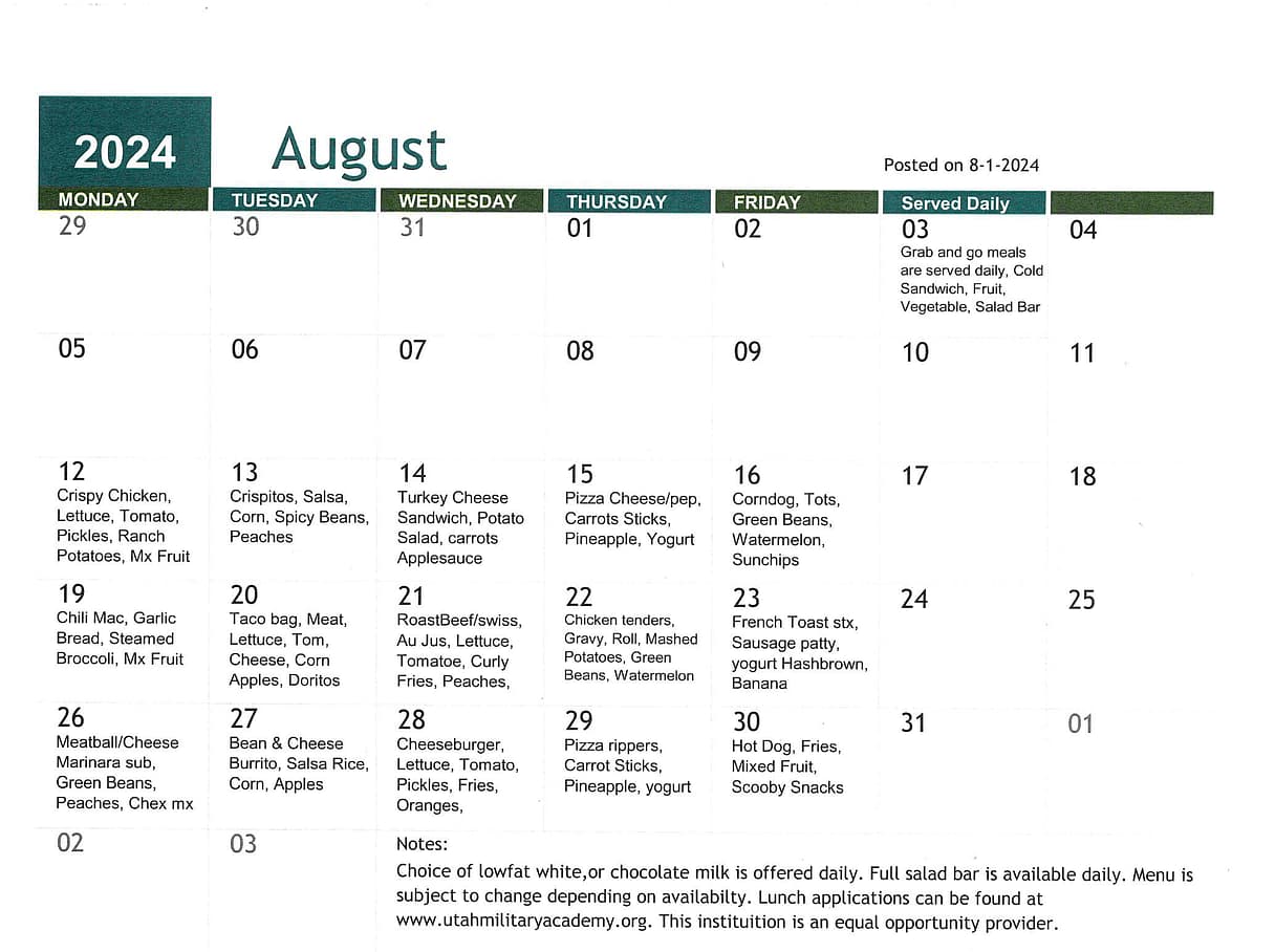 Utah Military Academy Lunch Utah Military Academy Lunch