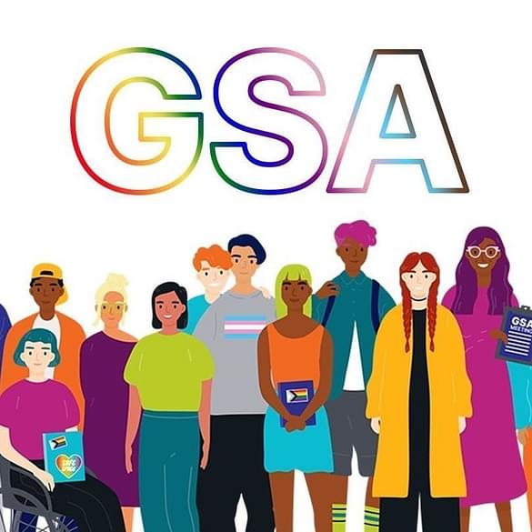 GSA is written in rainbow with a variety of people below the letters