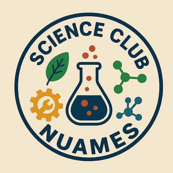 Science Club logo; warm colored image with science items and Science Club NUAMES