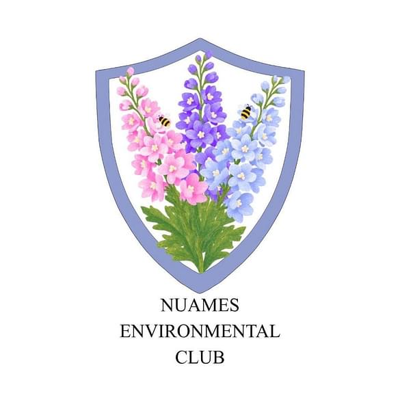 Flowers in a NUAMES Shield with the words NUAMES Environmental Club beneath