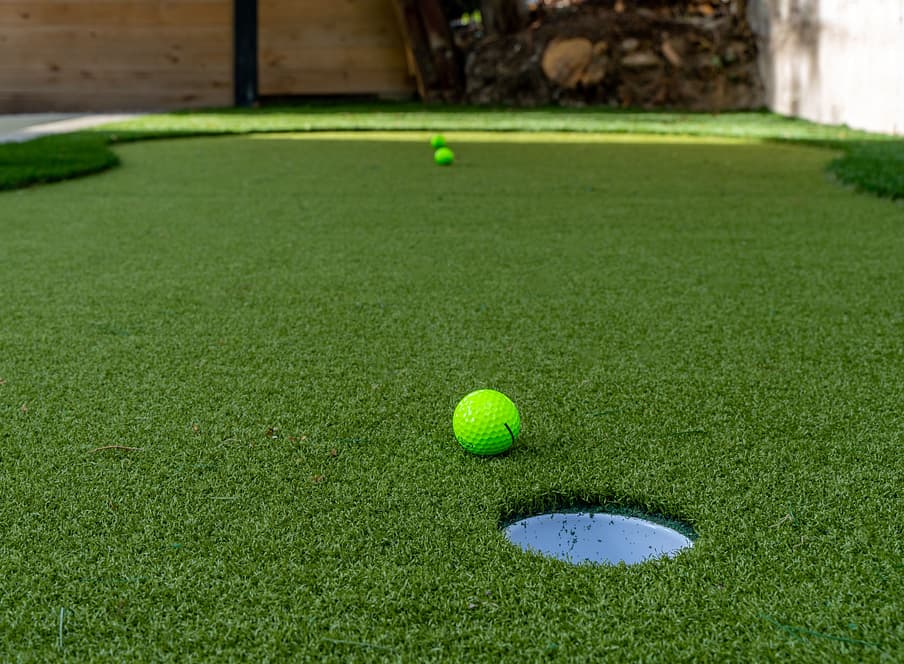 Putting green in the backyard of a custom home built in Salt Lake City, Utah that was featured in the Salt Lake Parade of Homes.
