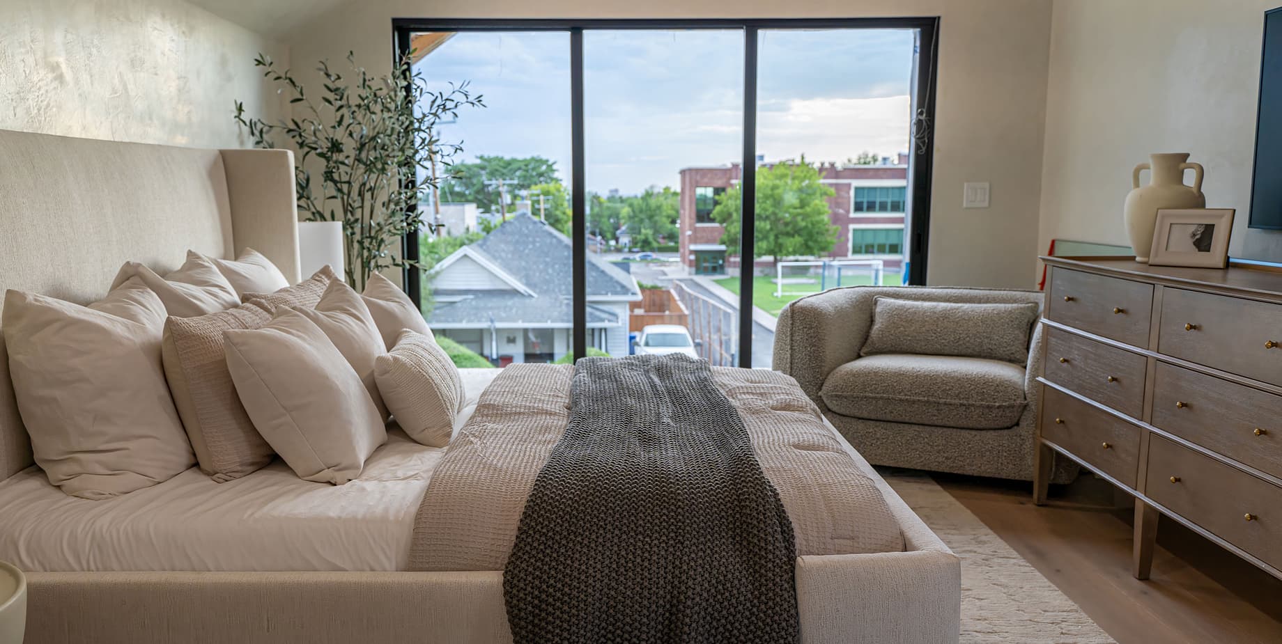 Primary bedroom of Salt Lake City custom home featured in the Salt Lake City Parade of Homes.