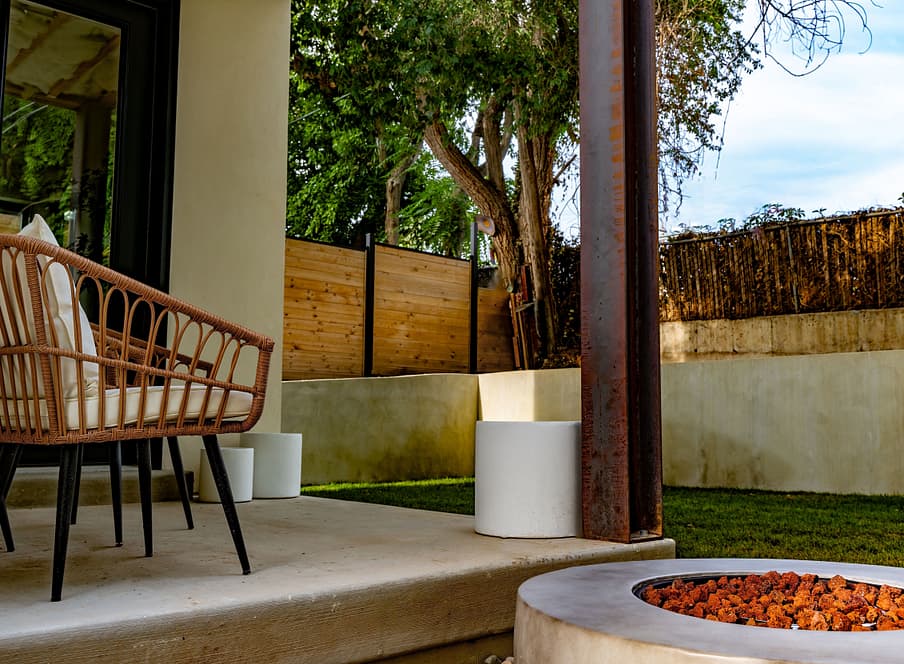 Modern fire pit and backyard