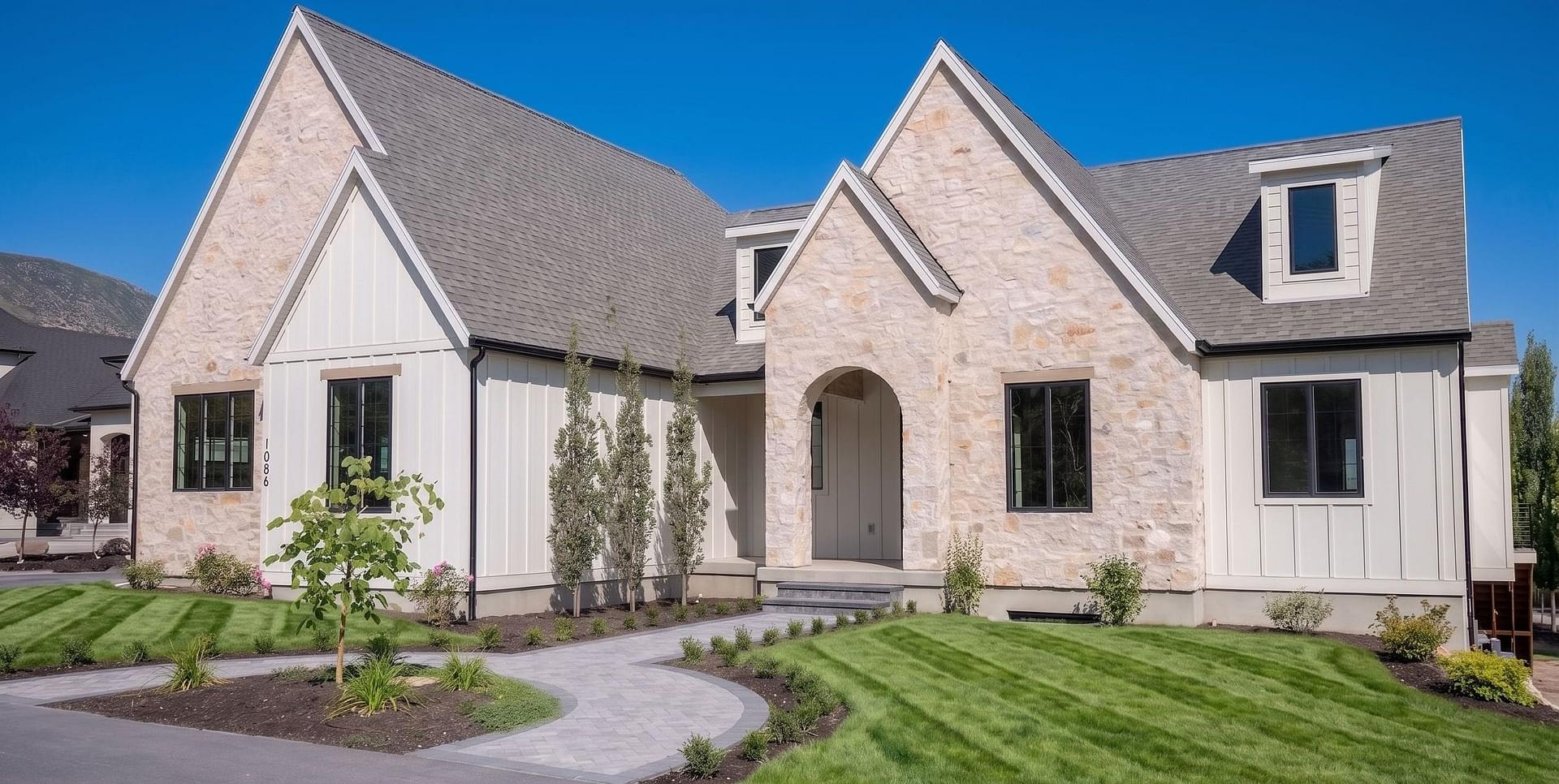 Front exterior entrance for the Springbrook custom home in Midway, Utah