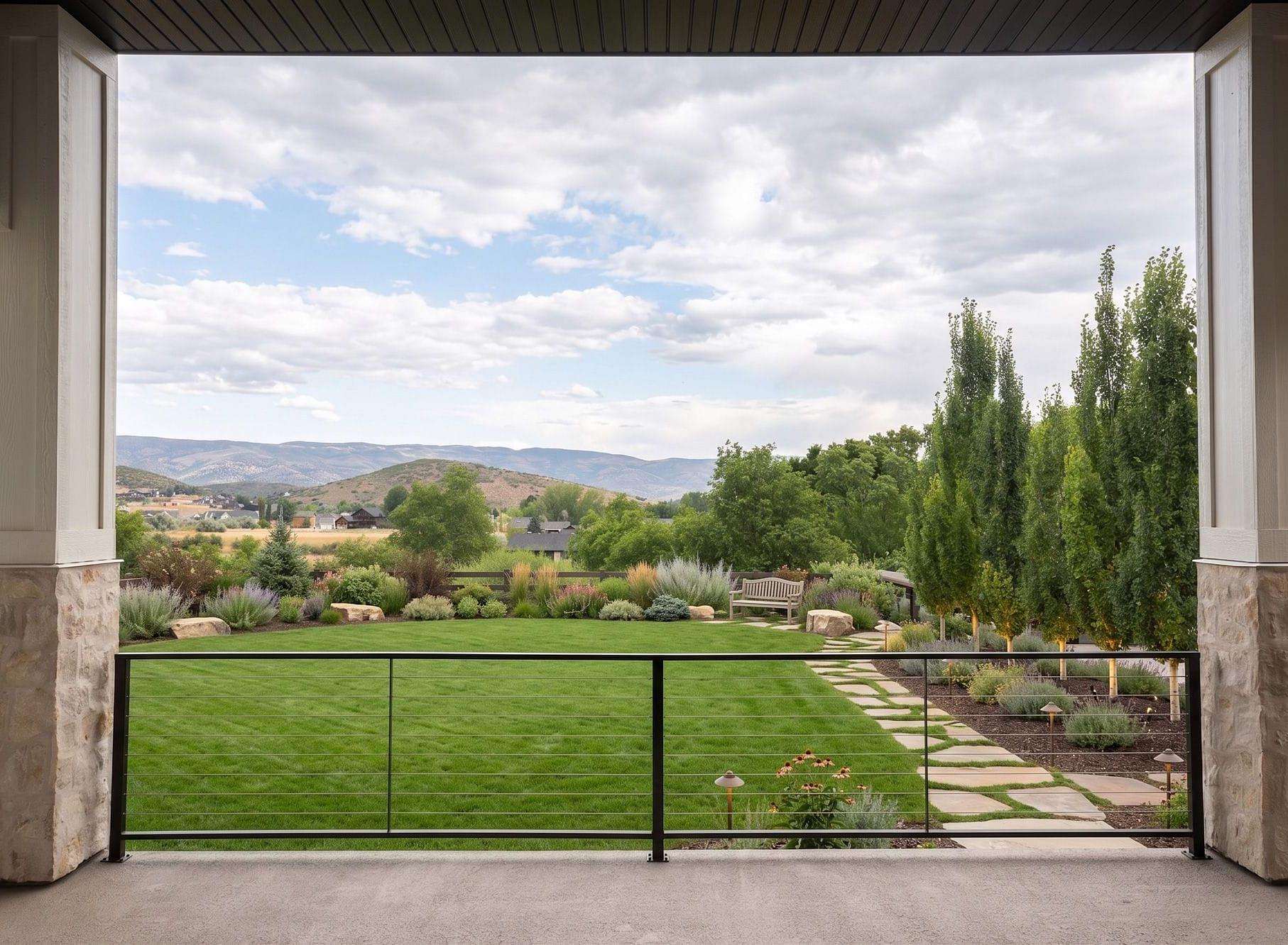 Rear covered patio at the Springbrook custom home in Midway, Utah