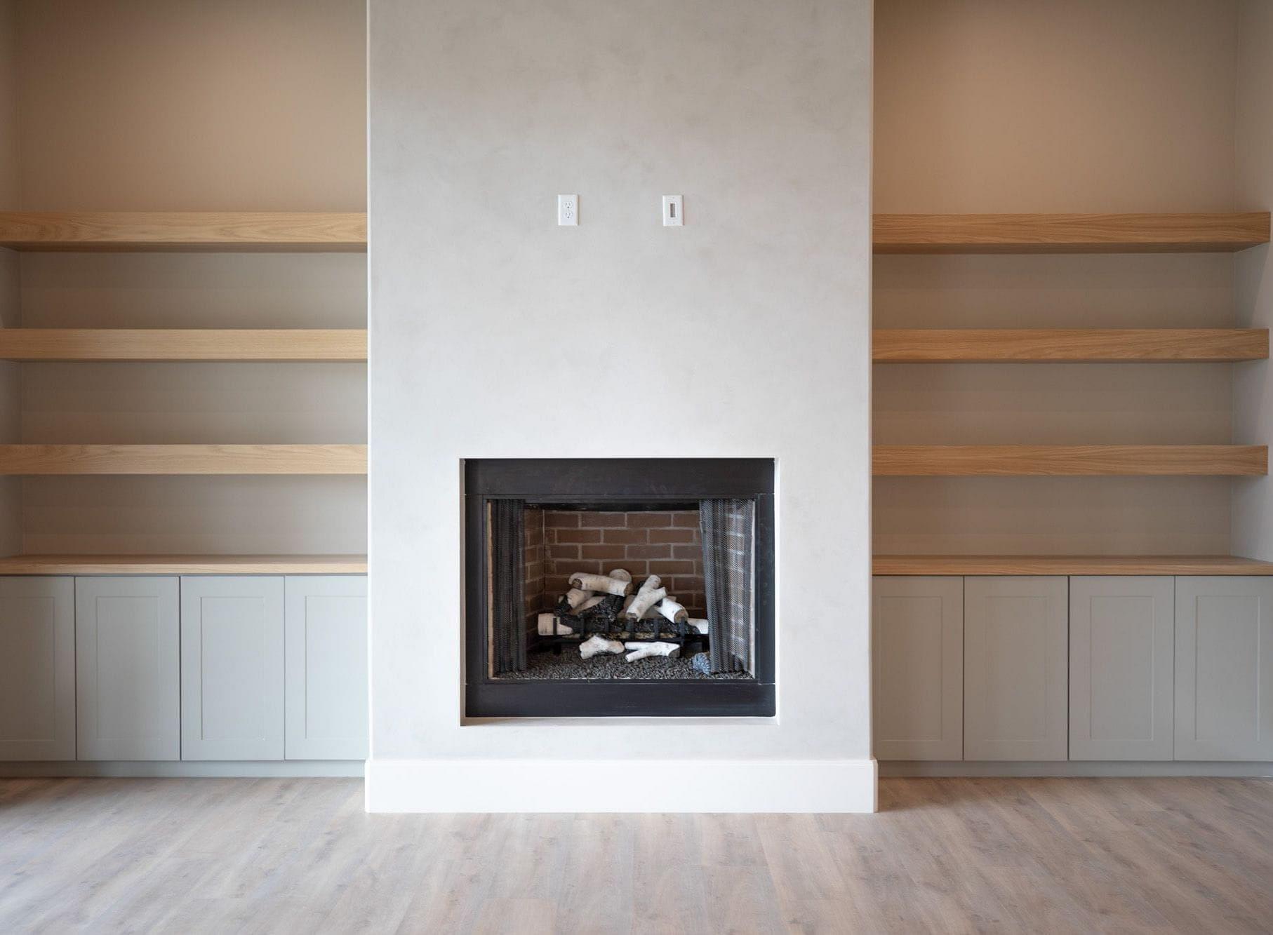 Built-in cabinetry and fireplace in the Springbrook custom home in Midway, Utah
