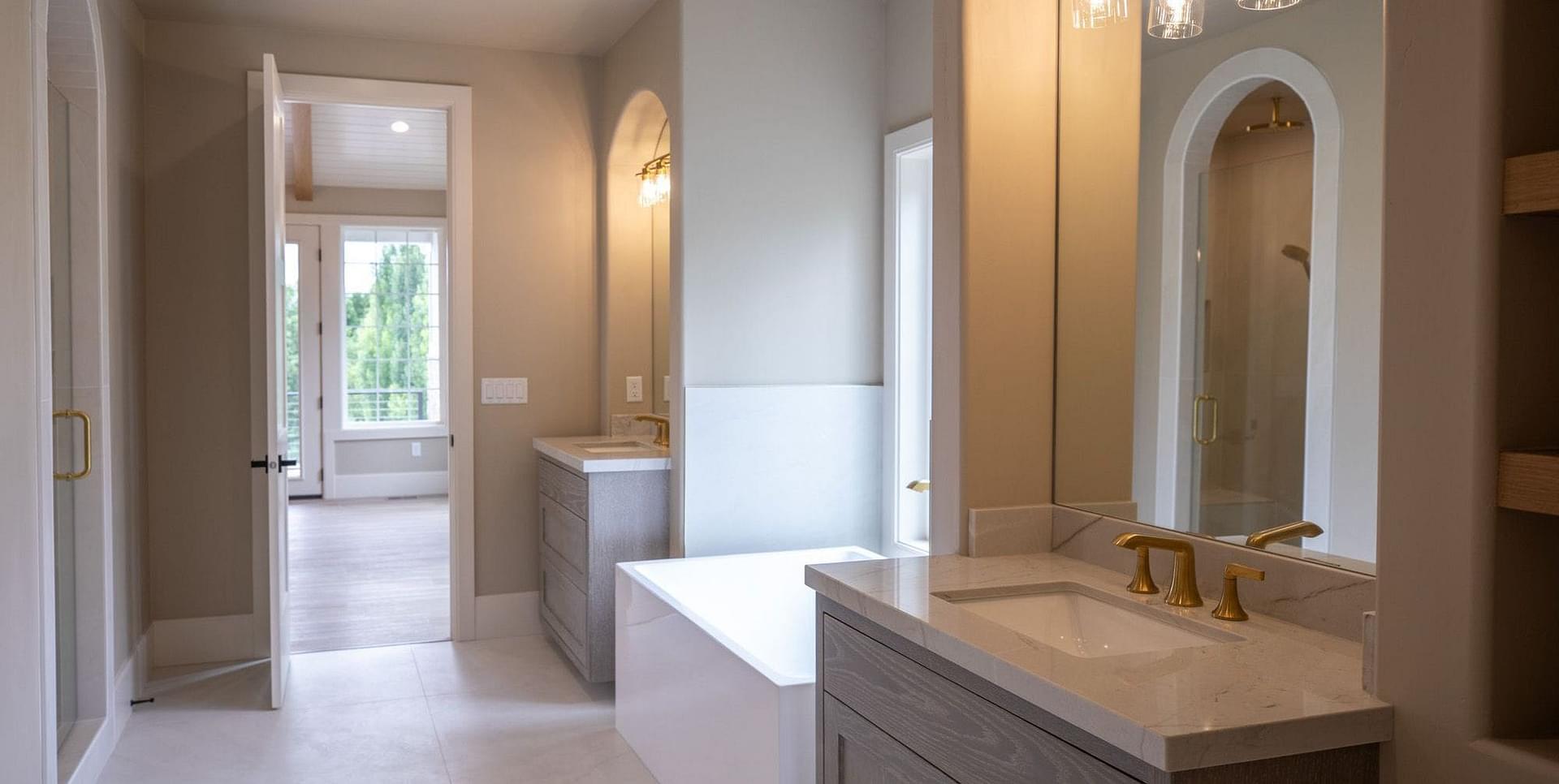 Primary bathroom with custom vanity in the Springbrook home in Midway, Utah