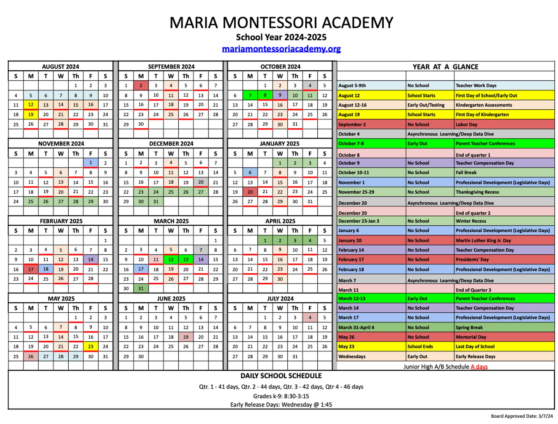 Maria Montessori Academy | Calendars