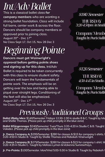 Vista Community Education (VCE) - Ballet II/Gingersnaps- By Audition Only